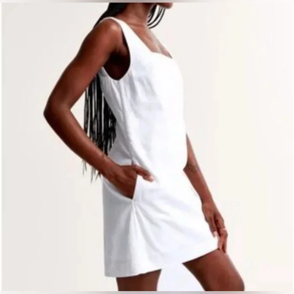 CREAM A&F Linen Blend Square Neck Mini Dress